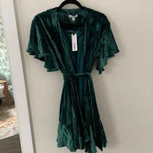 BB Dakota Dark green velvet wrap dress.